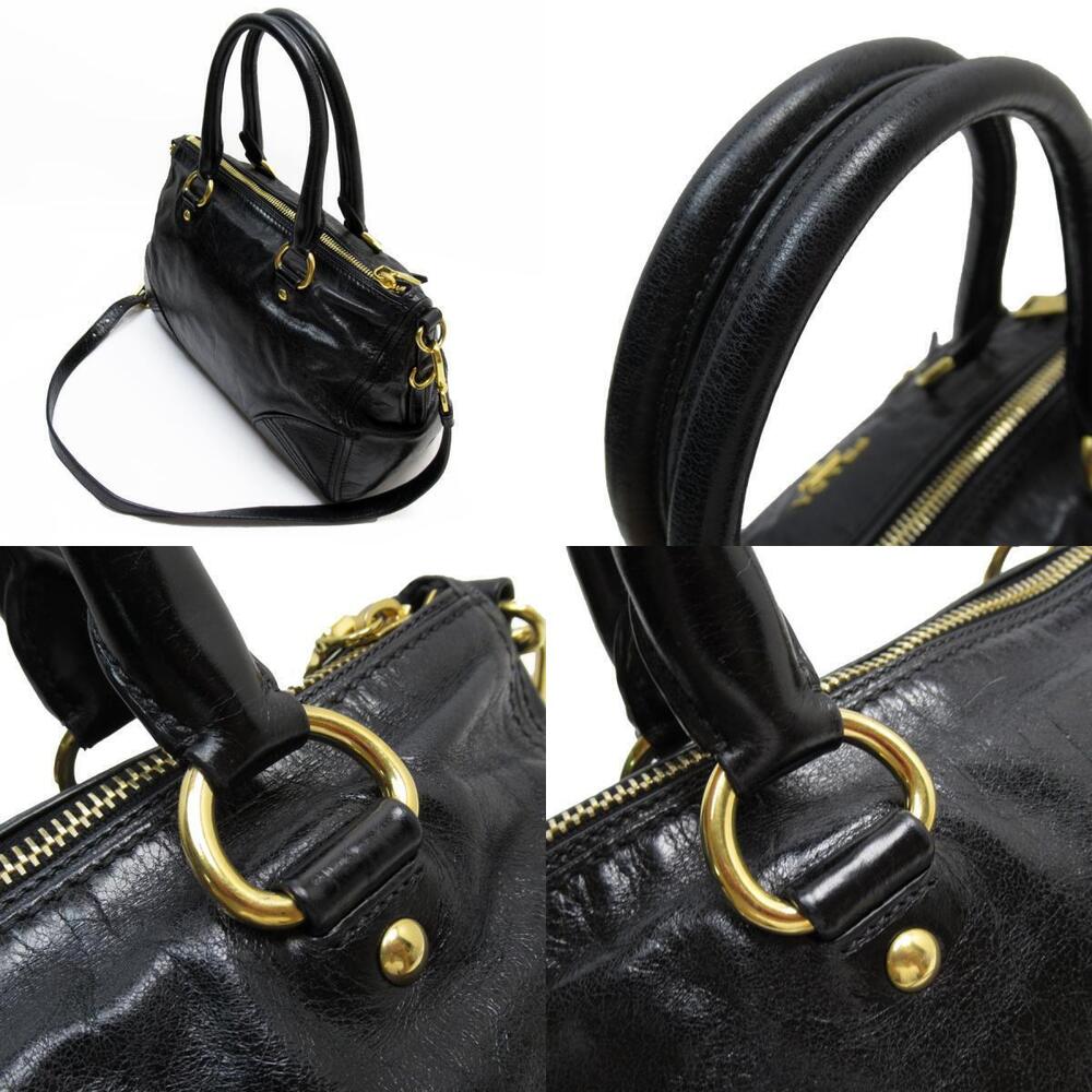 Prada 2way Black Shine Vitello handbag leather satchel Black